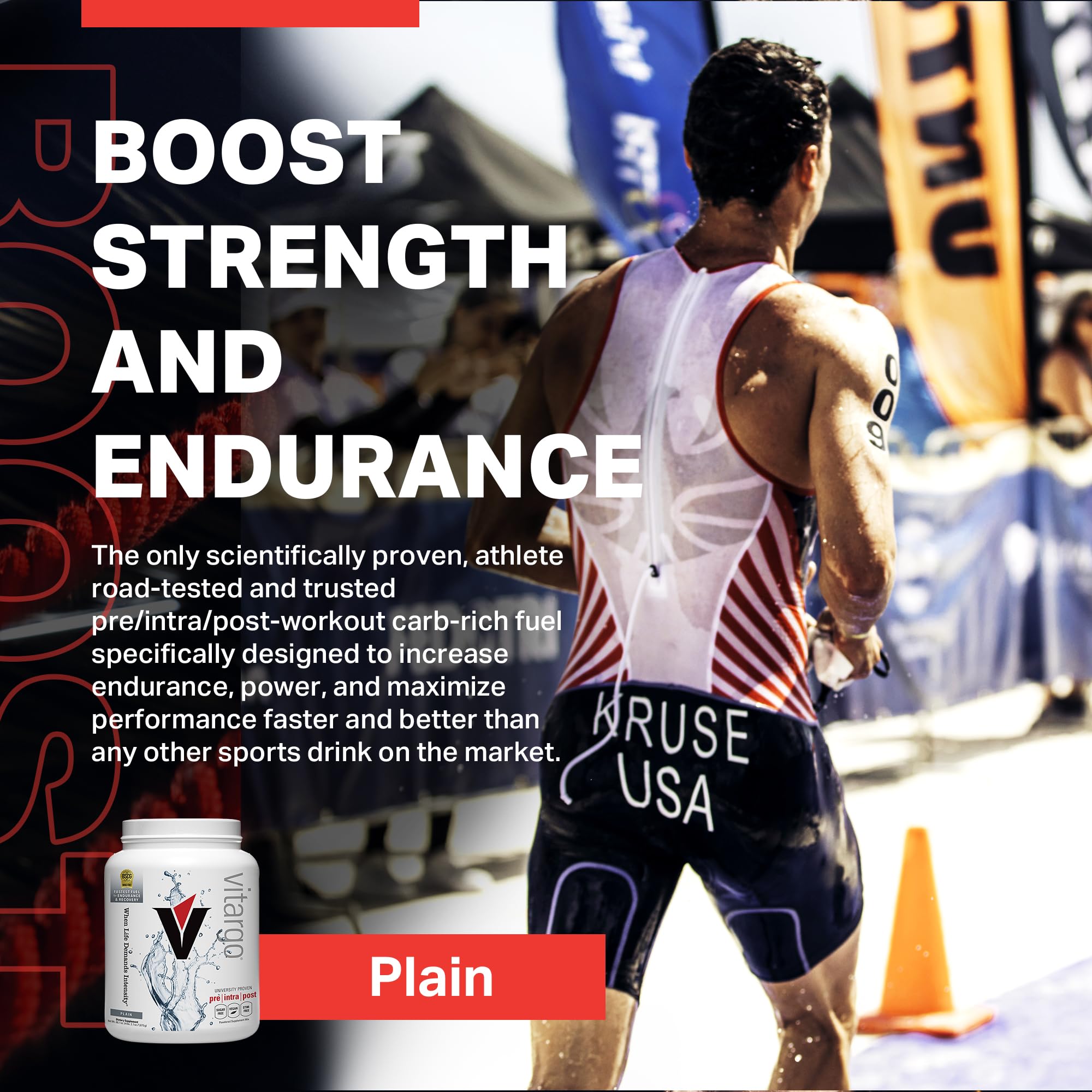 Vitargo label highlights sugar-free vegan gluten-free benefits for clean fueling