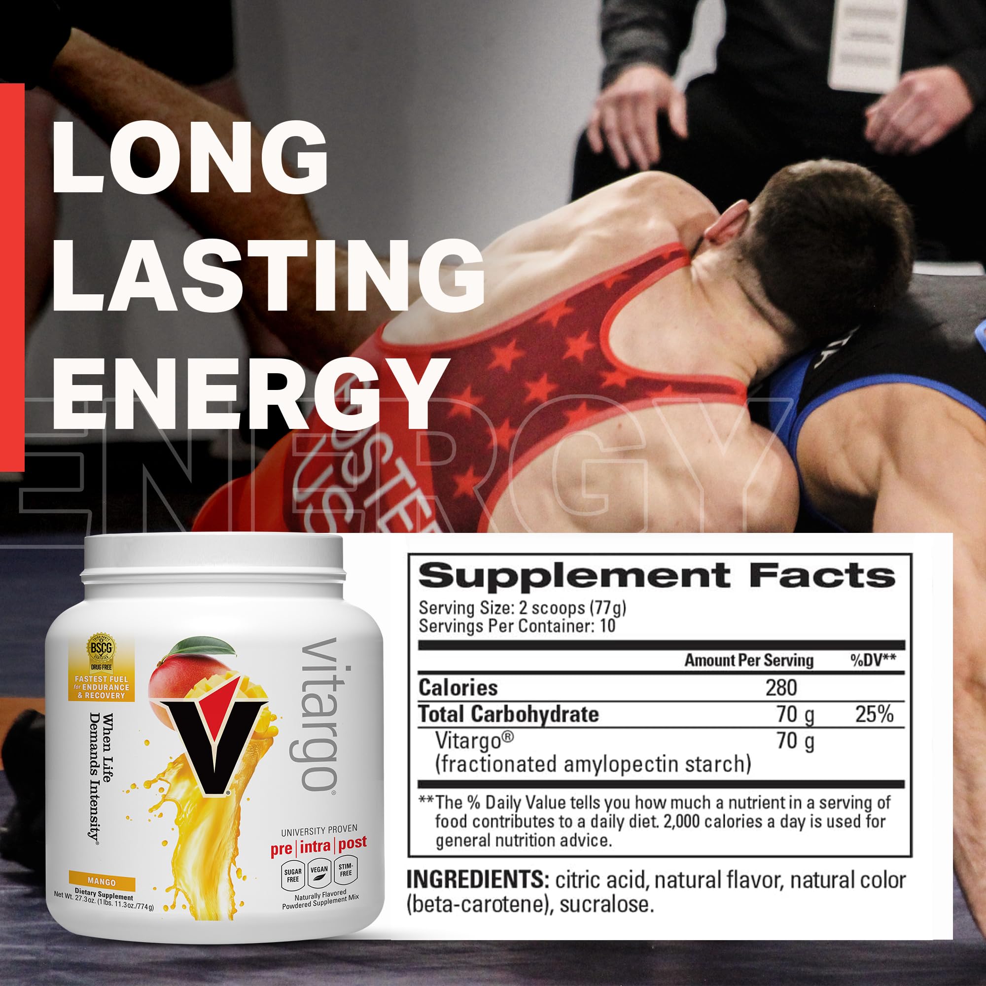 Post-workout Vitargo setup emphasizing rapid glycogen replenishment and recovery potential.