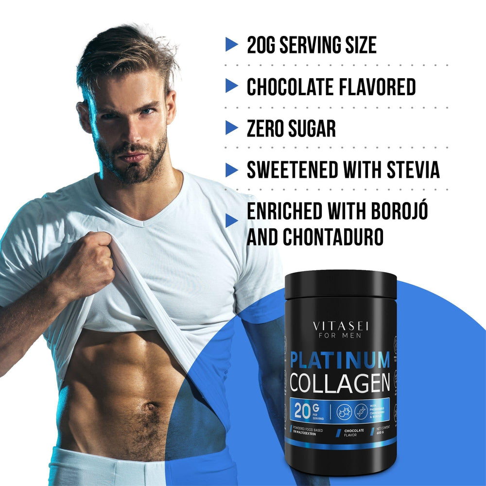 VITASEI hydrolyzed collagen powder dissolves smoothly in water or coffee for a versatile chocolate shake.