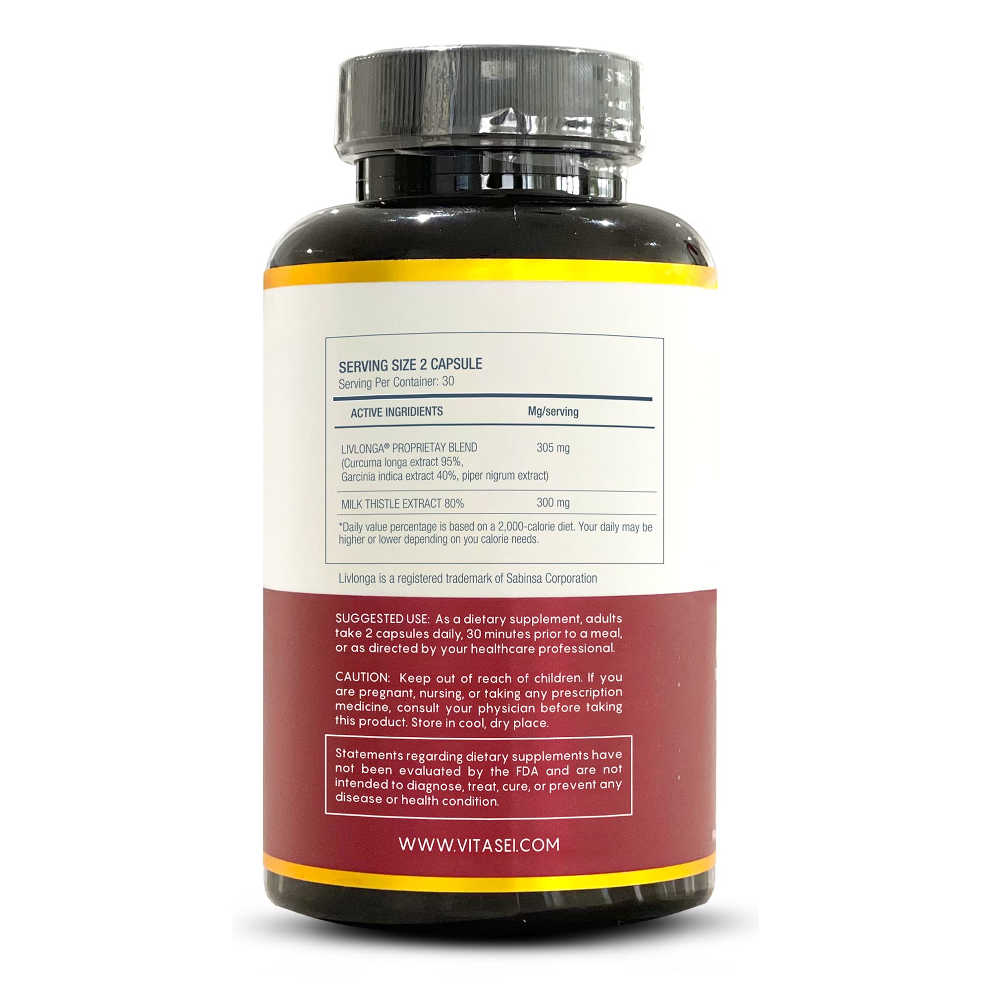 VITASEI Liver Cleanse bottle back label with ingredients details for transparency.