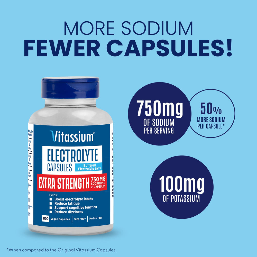 Close-up of Vitassium capsules in size 00 for easy daily supplementation.