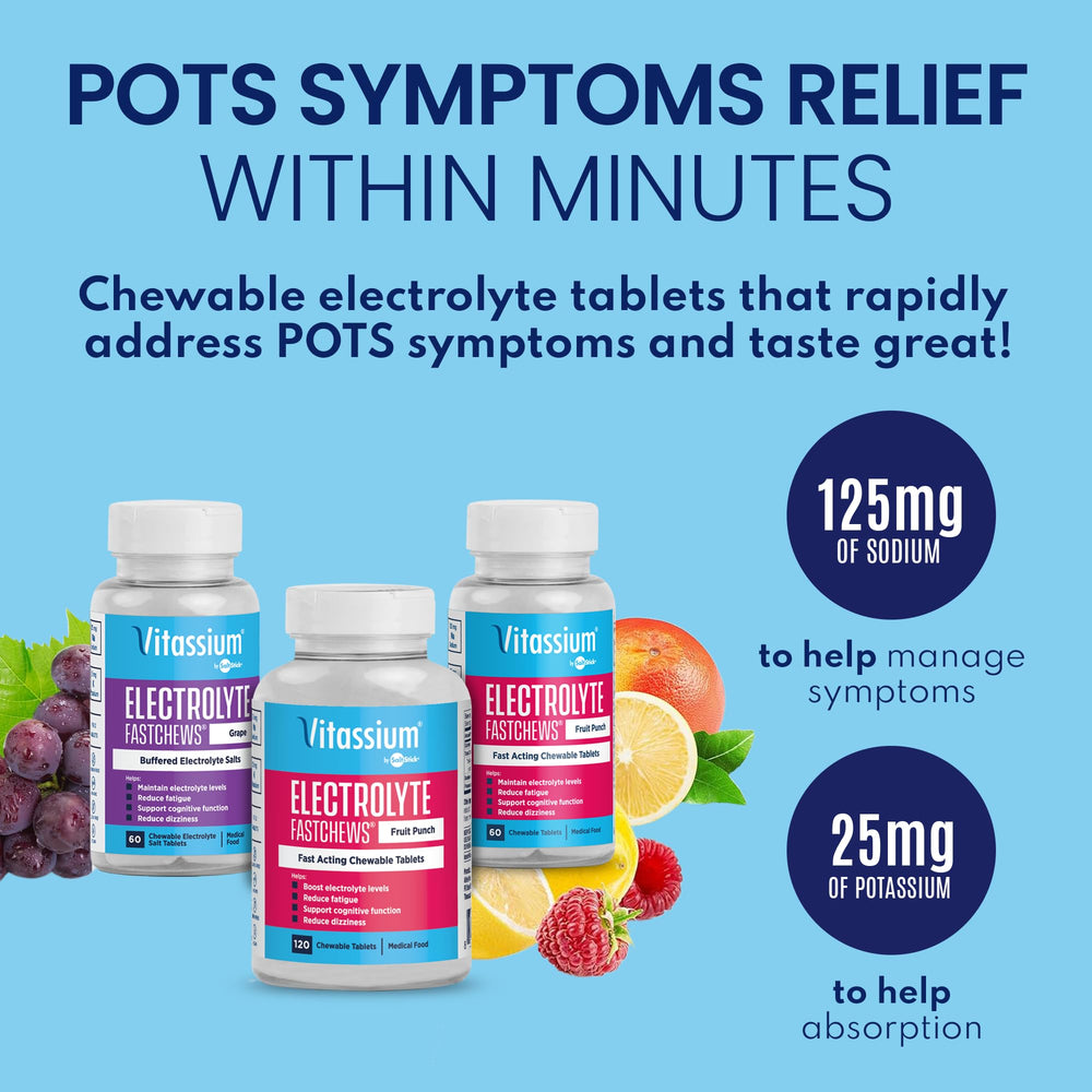 Vitassium FastChews tablets in hand, quick electrolyte balance for busy days