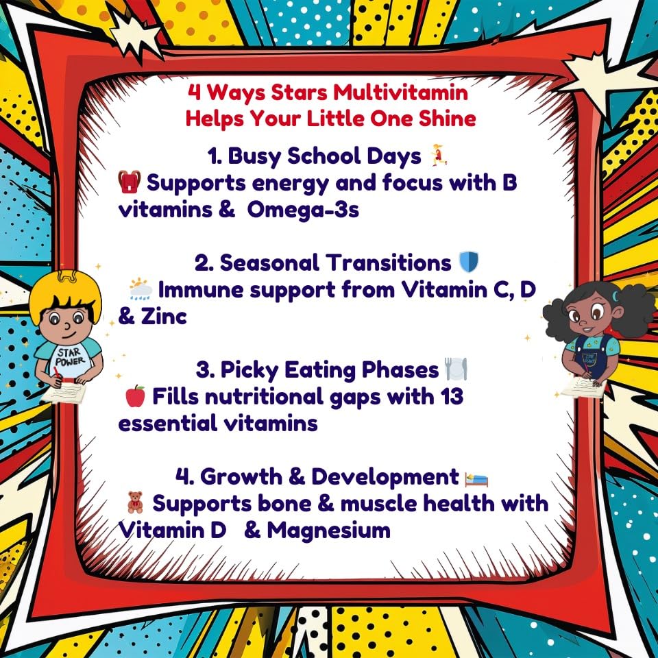 Vitastars omega3-kids-no-fish-oil bottle image emphasizes plant-based brain and eye support.