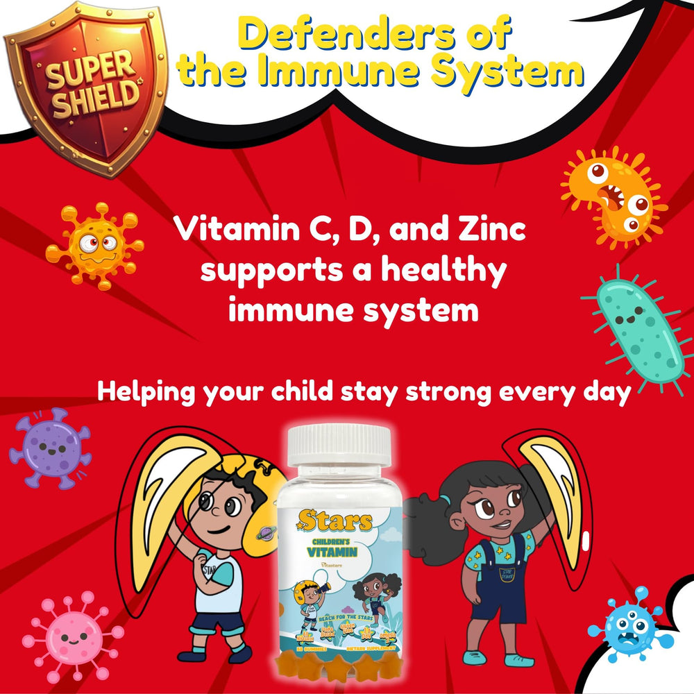 Vitastars star-shaped gummies close-up highlight pineapple flavor for kid-friendly nutrition.