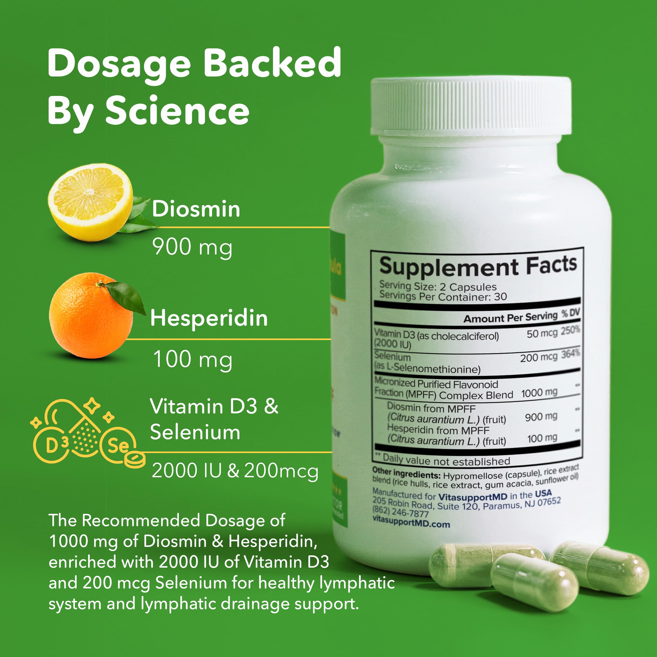 Close-up of MPFF capsules suggests flavonoid-based support for vascular health.