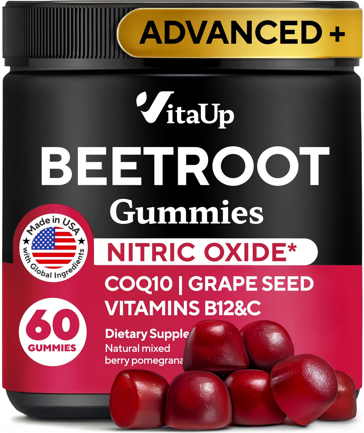VitaUp Beet Root Gummies bottle for daily supplement supporting healthy circulation.
