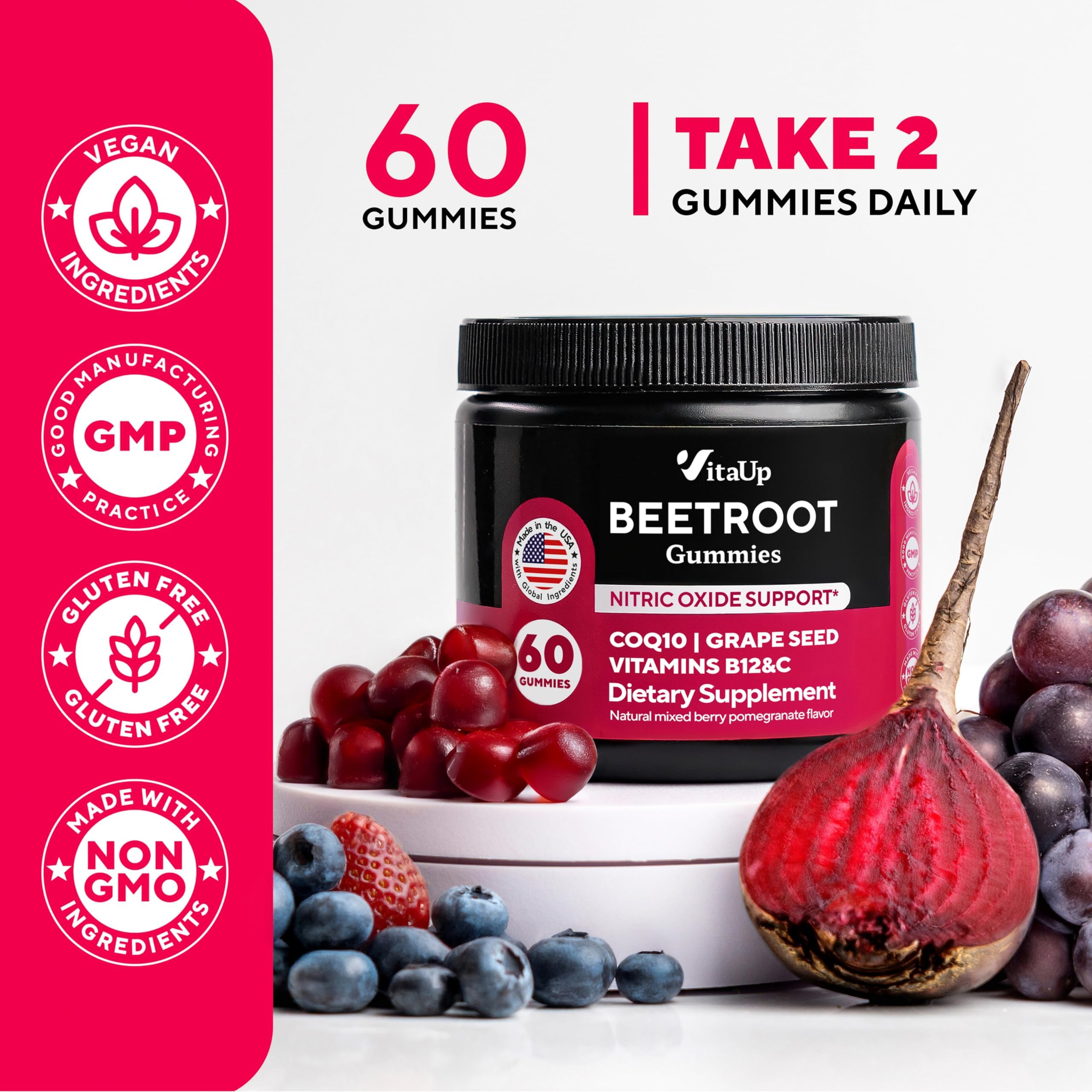 VitaUp Beet Root Gummies lab-tested seal indicating purity and quality.