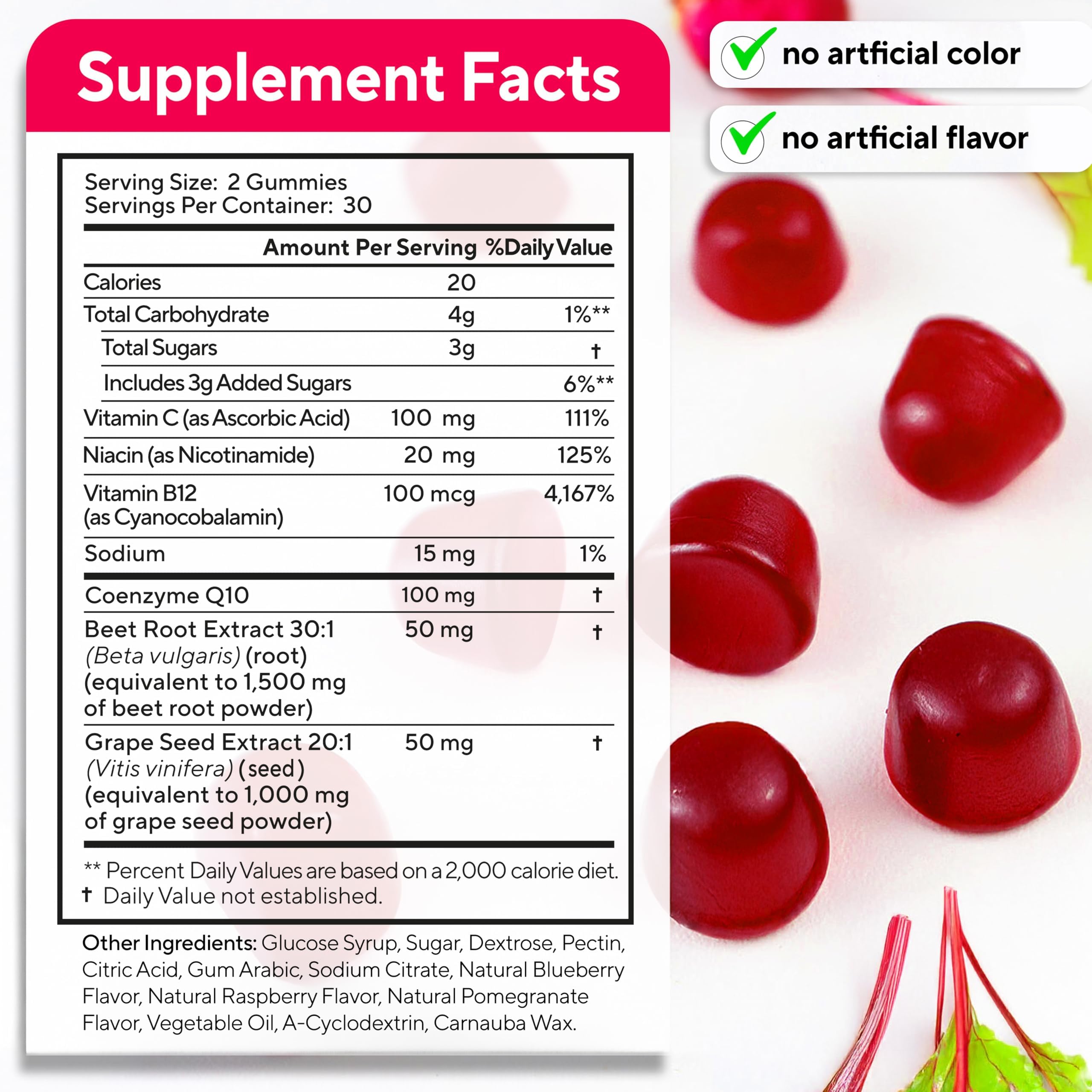 VitaUp Beet Root Gummies being poured from bottle for quick daily use.