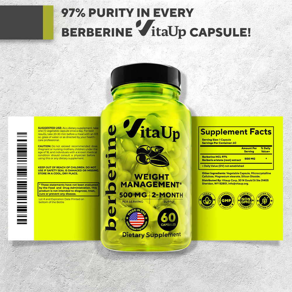 VitaUp Berberine 500mg product shot conveys dependable antioxidant support.