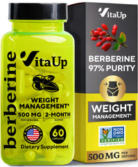 VitaUp Berberine 500mg bottle promotes balance as part of daily wellness.