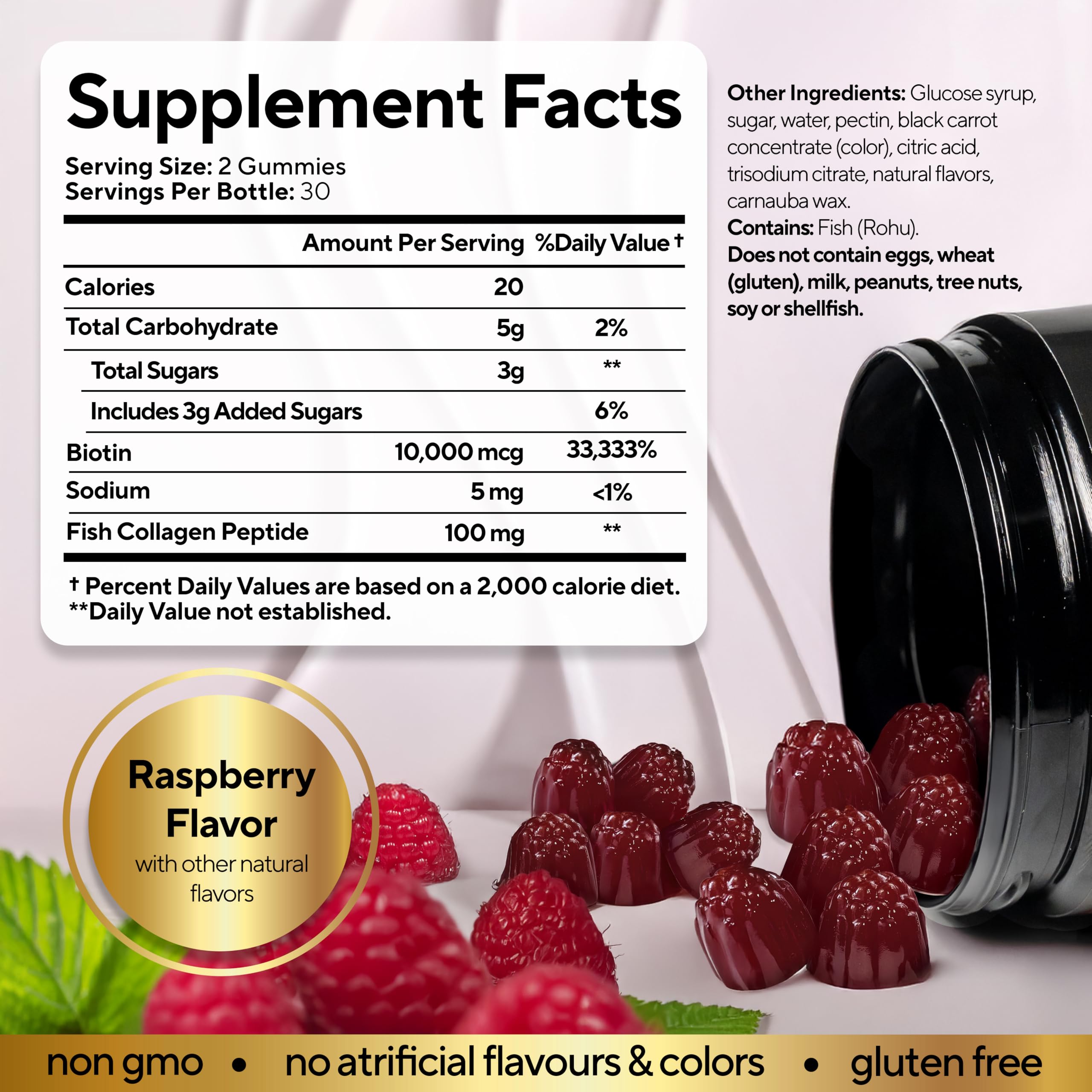 VitaUp Biotin Gummies jar label close-up highlighting collagen-enriched formula