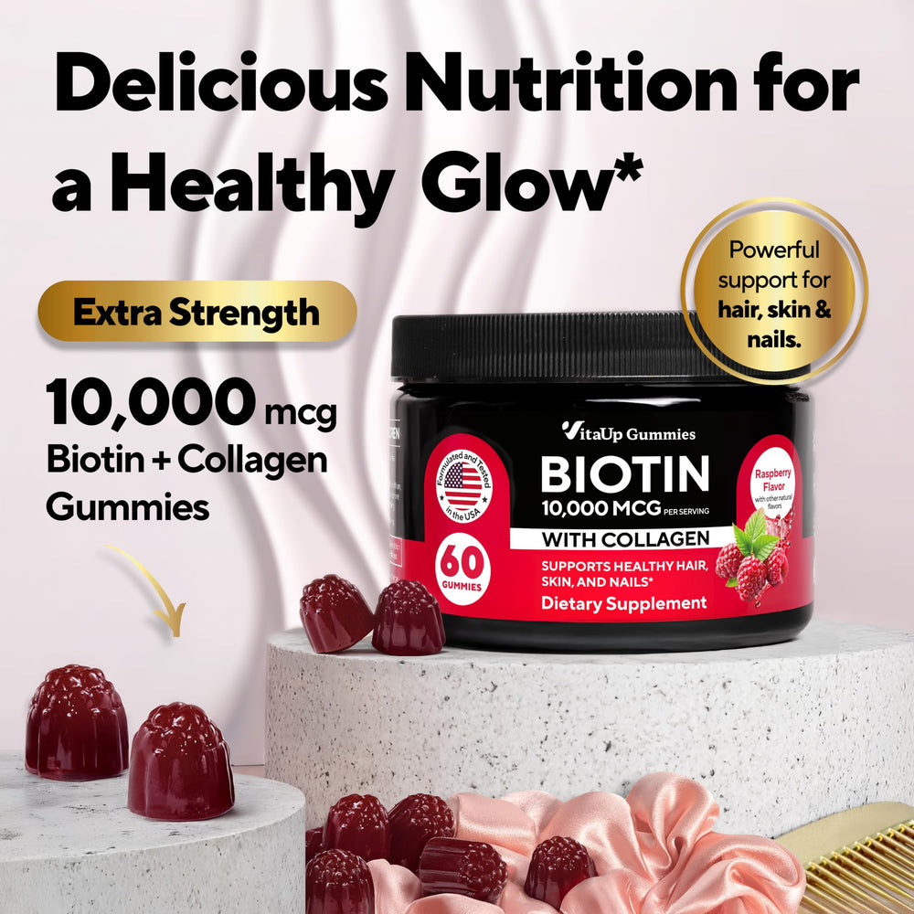 VitaUp Biotin Gummies raspberry flavor close-up for daily routine