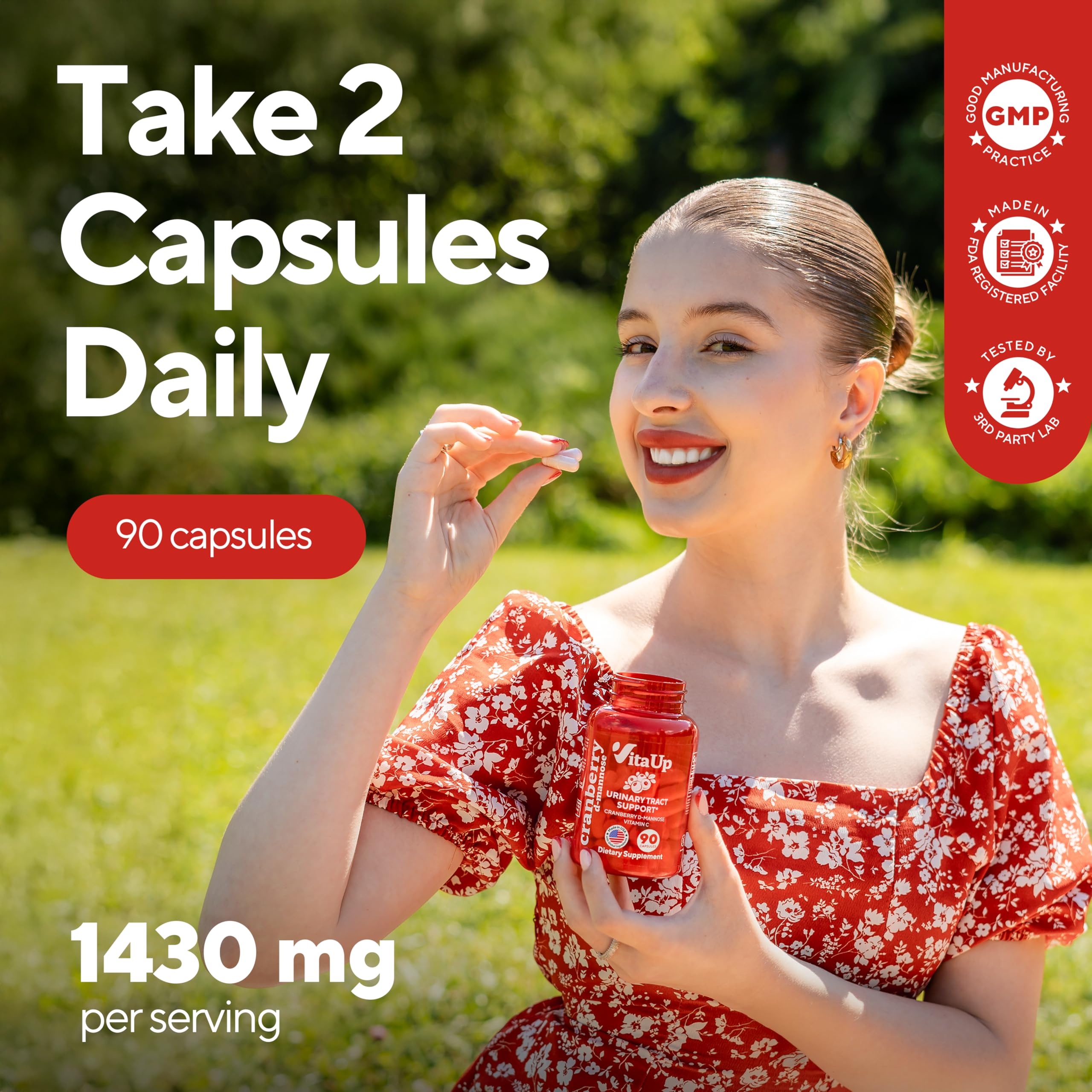 VitaUp D-Mannose capsules on counter as part of a daily wellness routine