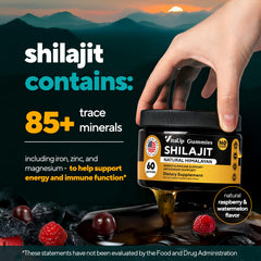 VitaUp Himalayan Shilajit Gummies bottle on counter, ideal travel-friendly supplement.