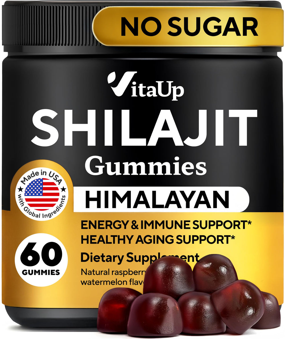 VitaUp Himalayan Shilajit Gummies jar highlighting packaging and daily energy support.