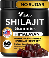 VitaUp Himalayan Shilajit Gummies jar highlighting packaging and daily energy support.