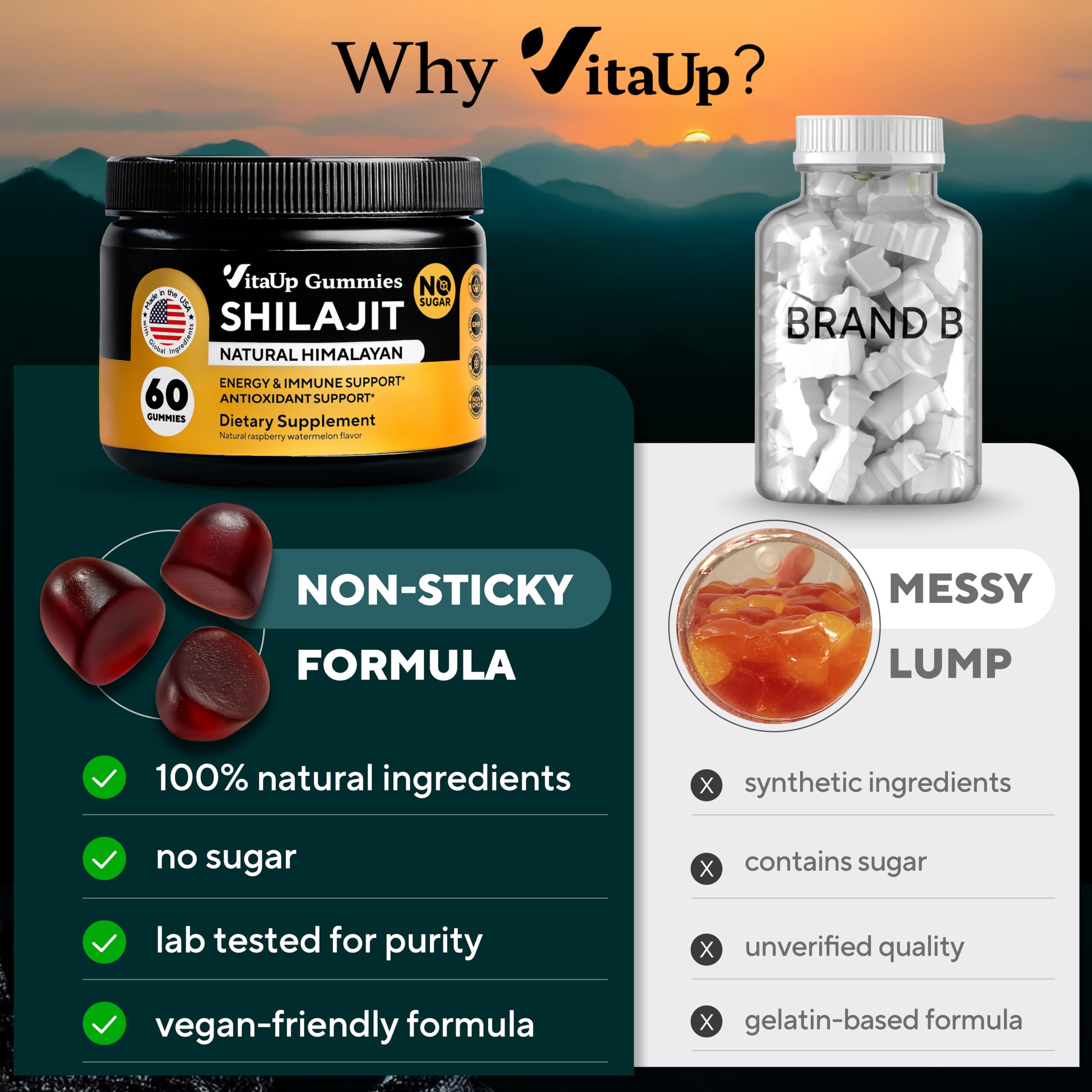 VitaUp Himalayan Shilajit Gummies GMP facility badge indicating quality standards.