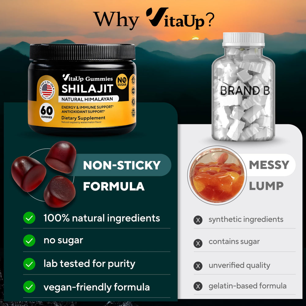 VitaUp Himalayan Shilajit Gummies GMP facility badge indicating quality standards.