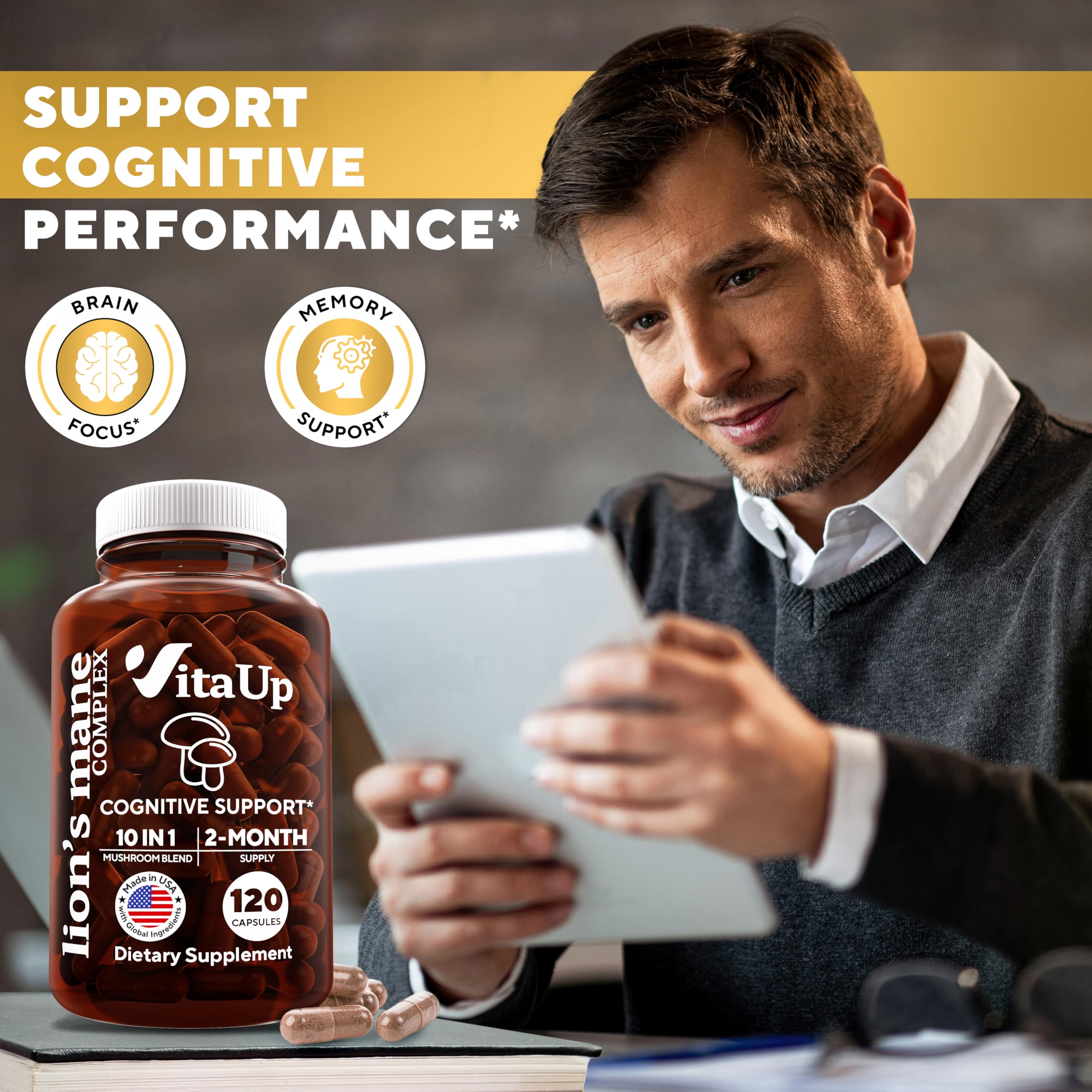 VitaUp immune-support mushroom mix in practical daily routine.
