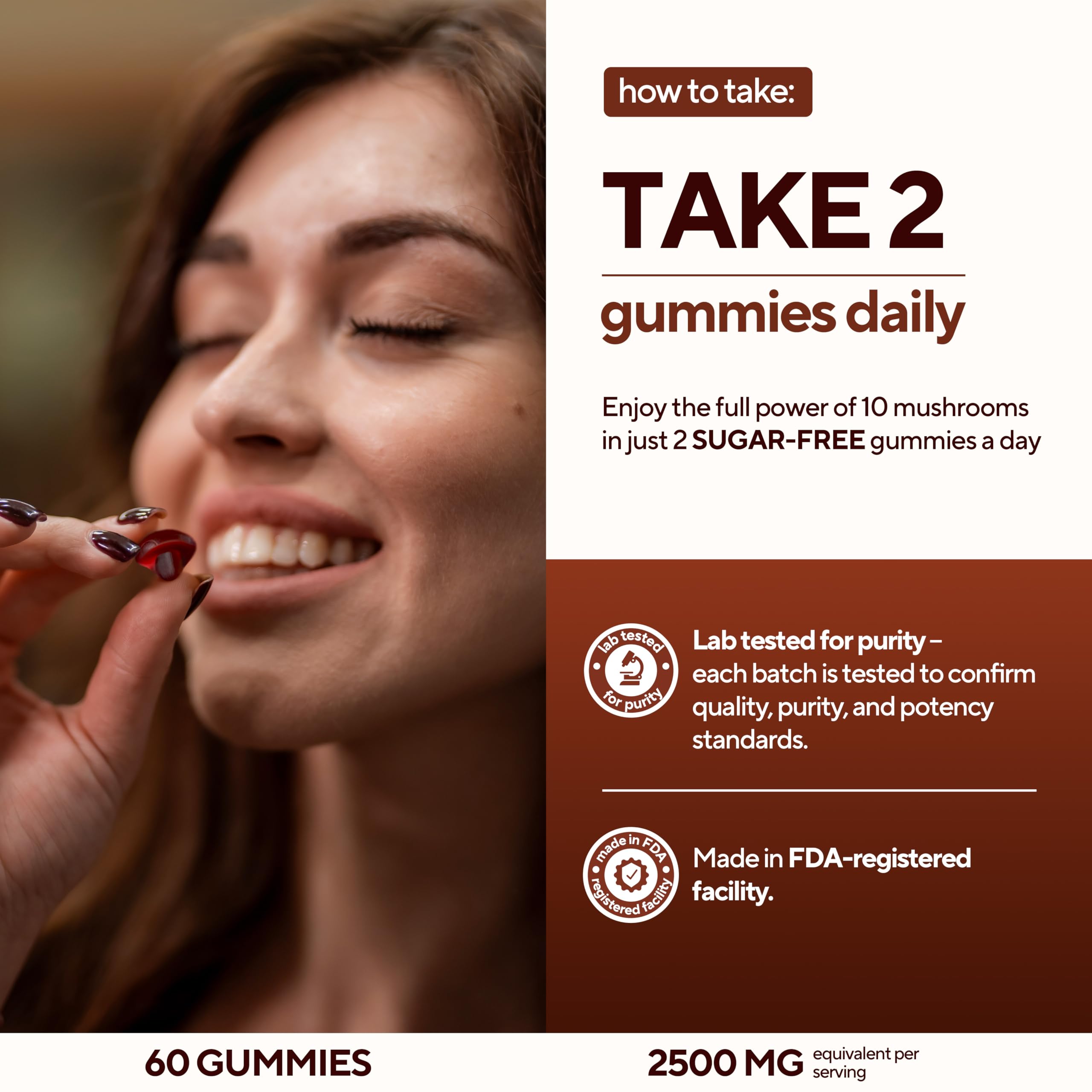 Lifestyle shot of a person taking VitaUp gummy