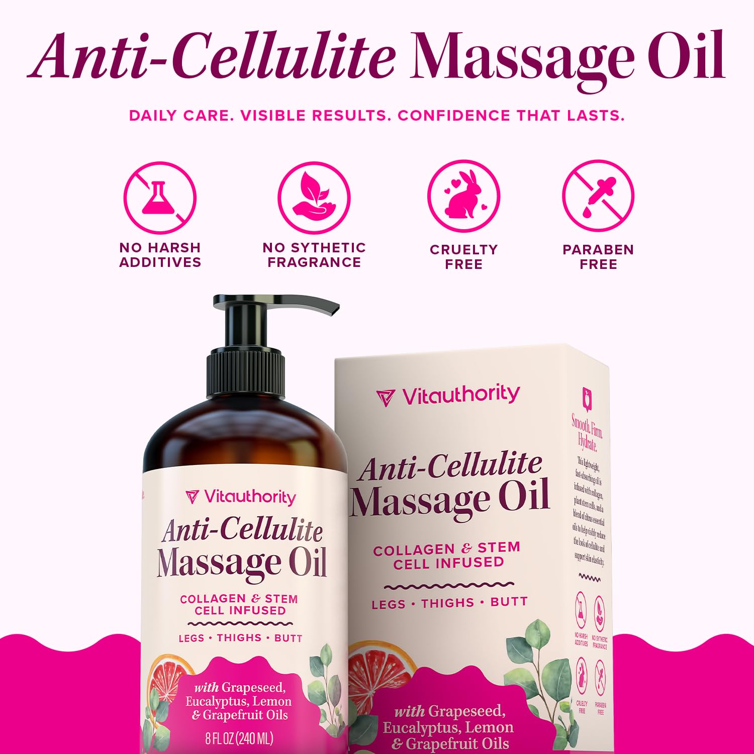 Vitauthority massage oil applied by hand for firming massage.