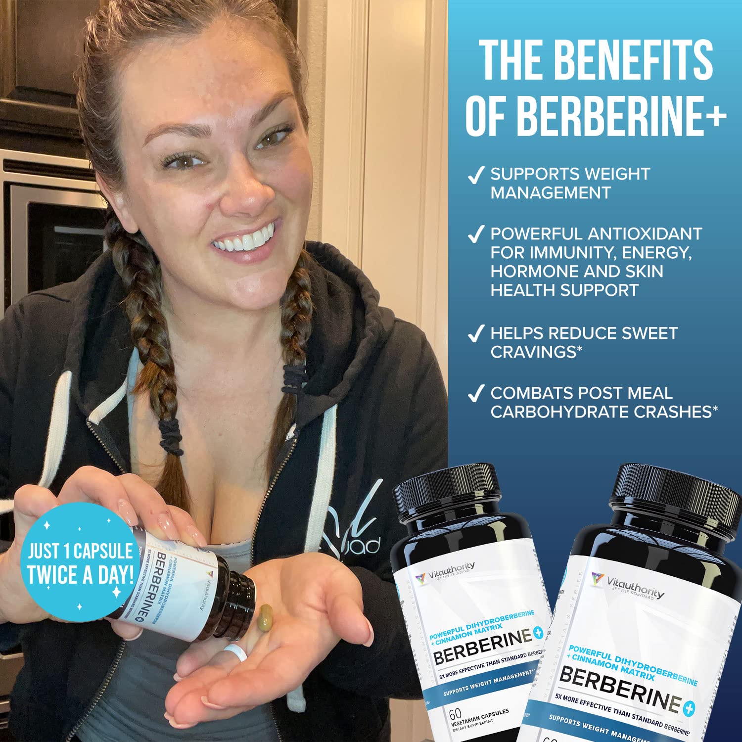 Vitauthority Dihydroberberine formula close-up emphasizing enhanced bioavailability.