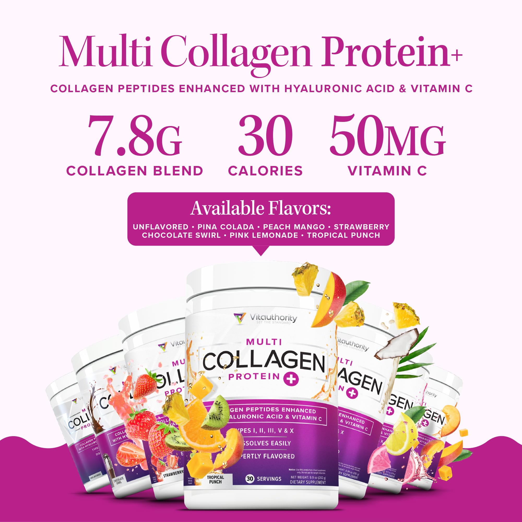 Glass of peach mango Vitauthority collagen drink on a bright table