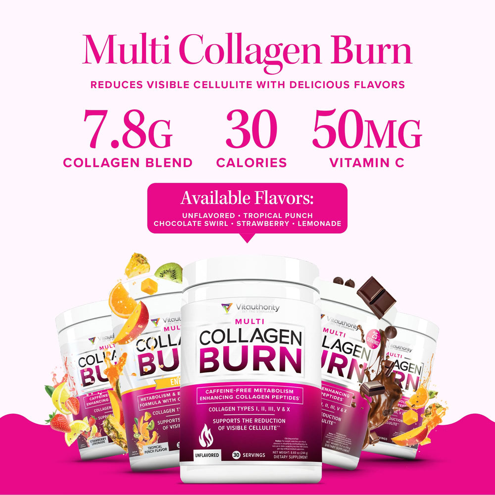 Vitauthority Multi Collagen Burn SOD B Dimpless note signals cellulite-related ingredient.
