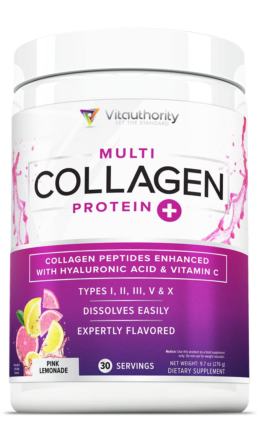 Vitauthority Multi Collagen Pink Lemonade tub may support skin, hair, and nails.