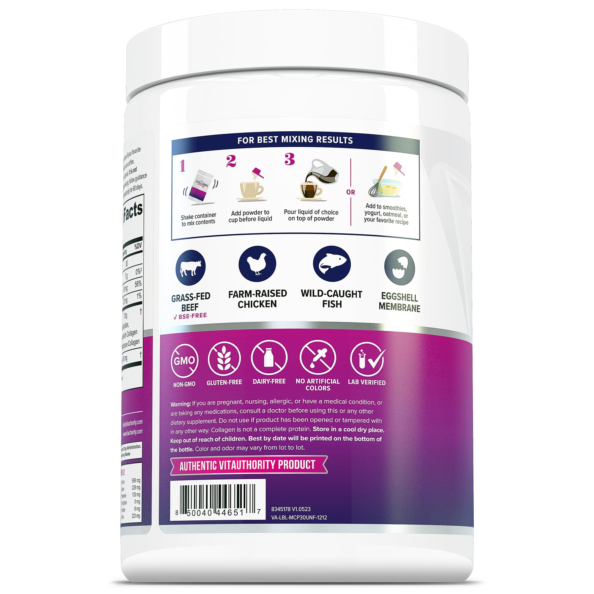 Vitauthority Multi Collagen Women tub closeup with premium packaging.