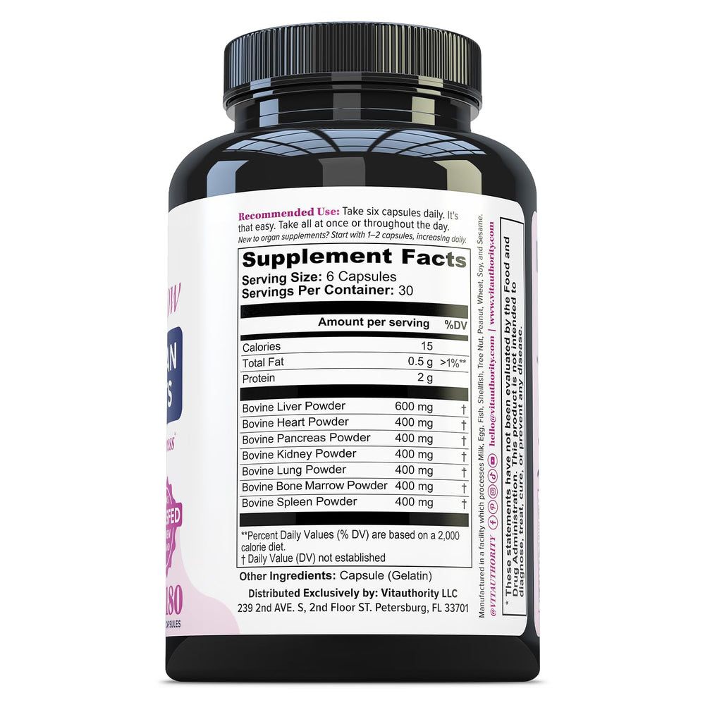Vitaauthority Primal Glow New Zealand cattle: grass-fed organ extracts.