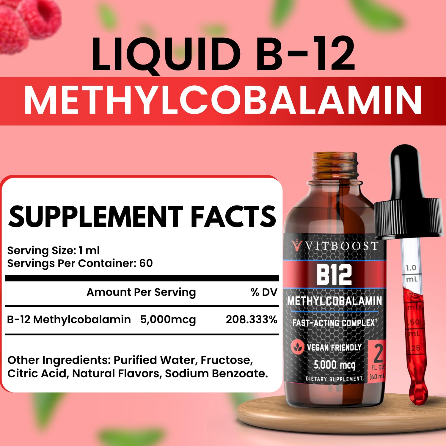 VITBOOST B-12 drops applied under the tongue for quick absorption