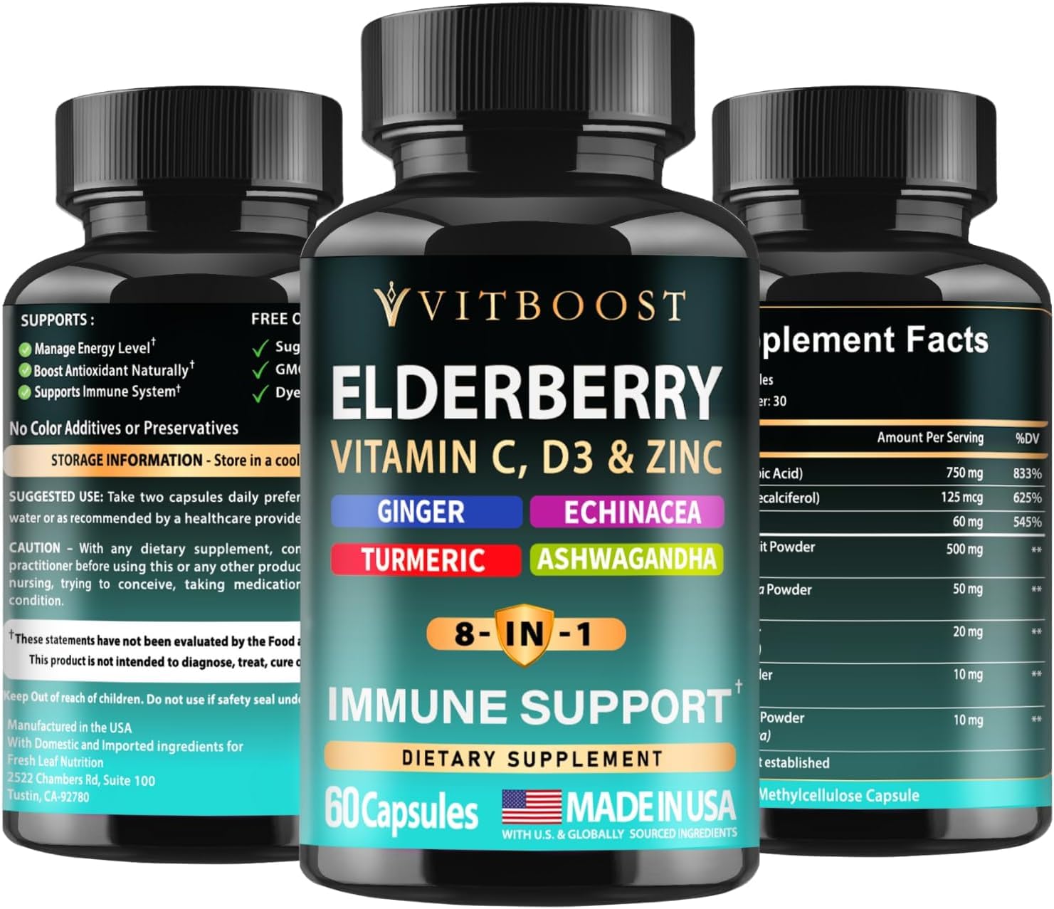 VITBOOST Packaging side view showing USA-made quality and clear dosage.