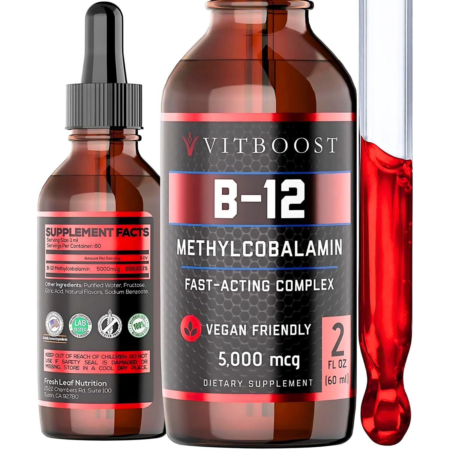 VITBOOST Raspberry flavored B-12 drops bottle ready for daily energy support