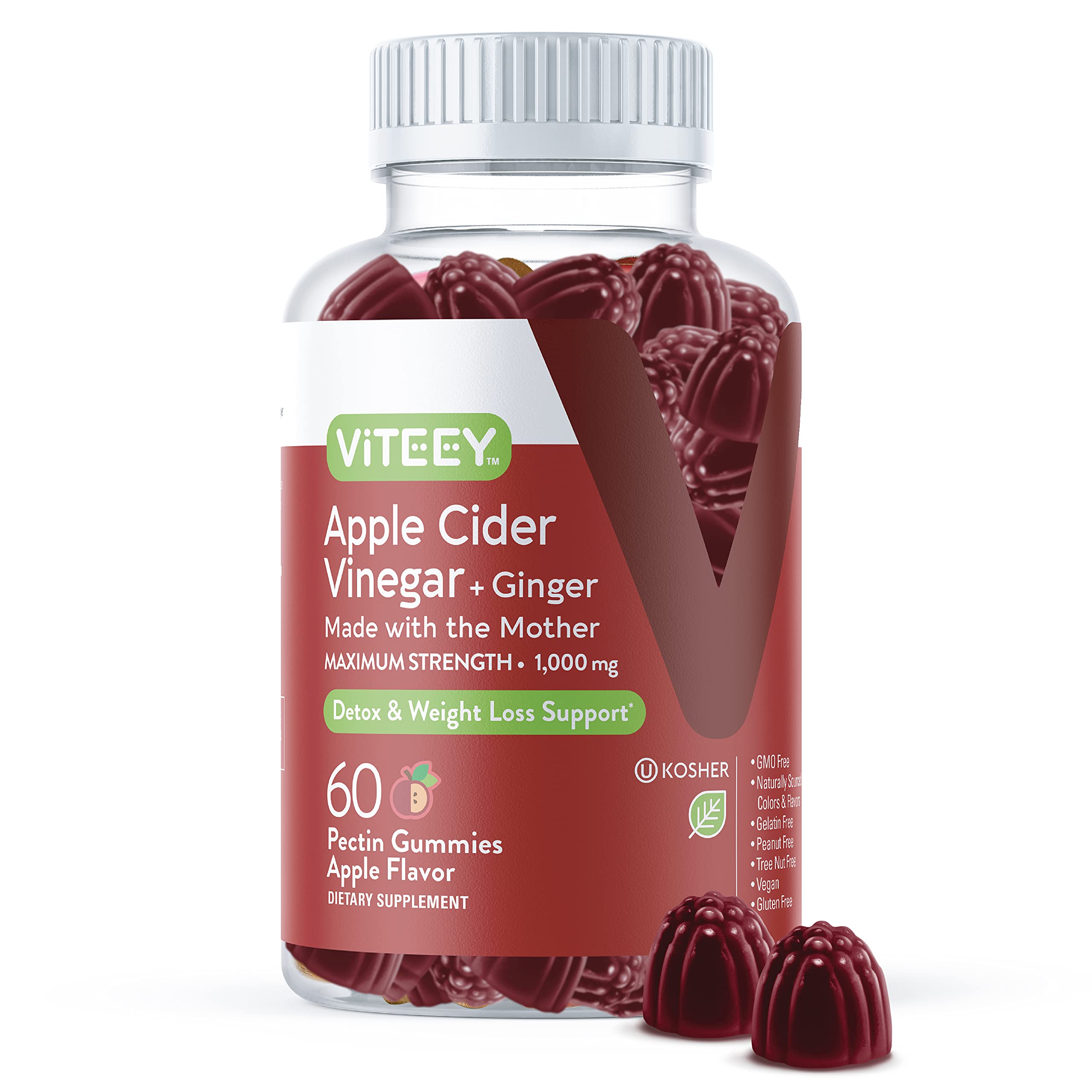Viteey ACV Ginger Gummies bottle offers convenient daily digestion support.
