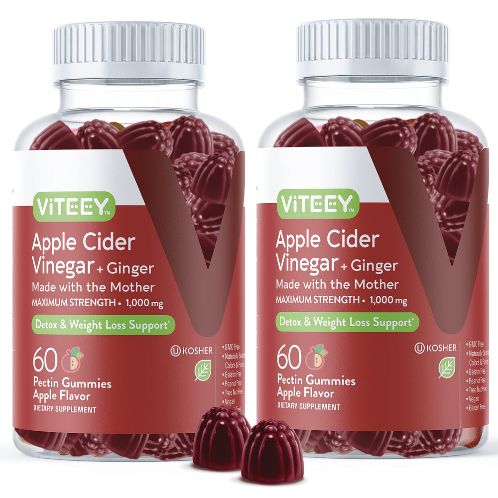 Viteey ACV gummies bottle showing 120-count vegan formula for daily wellness.