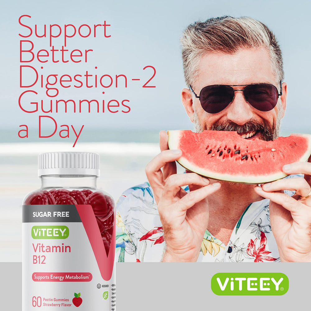 Viteey B12 Gummies kosher-certified seal communicates trusted purity.