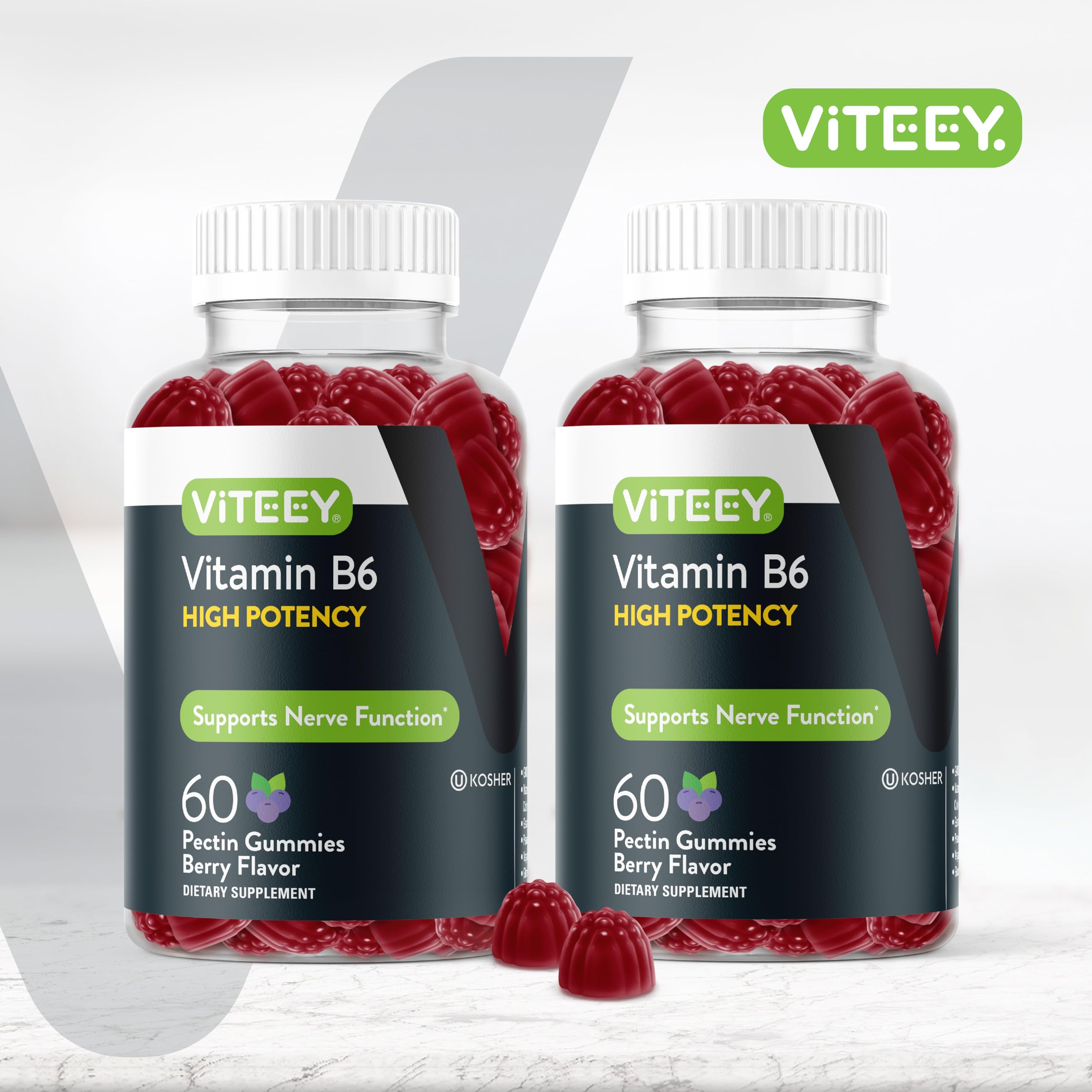 Viteey Vitamin B6 Gummies berry flavor for convenient daily energy.