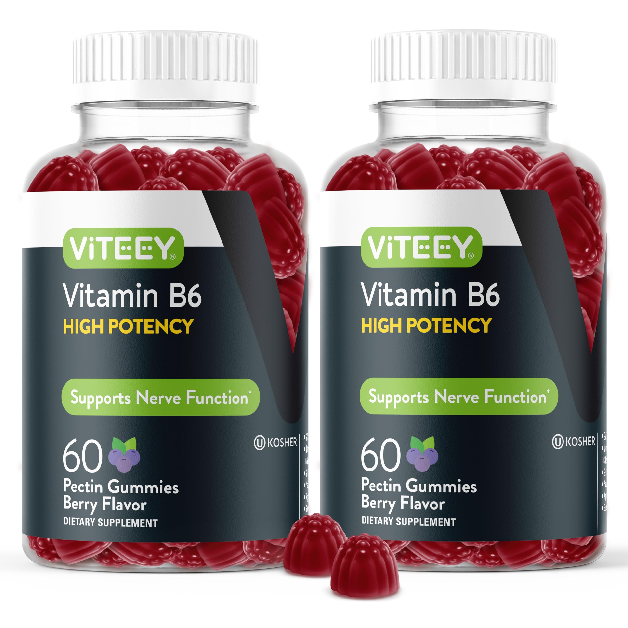 Viteey Vitamin B6 Gummies bottle showing 120 count for daily energy support.