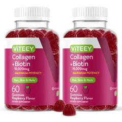 Viteey collagen gummies bottle for hair and nails support, raspberry flavor