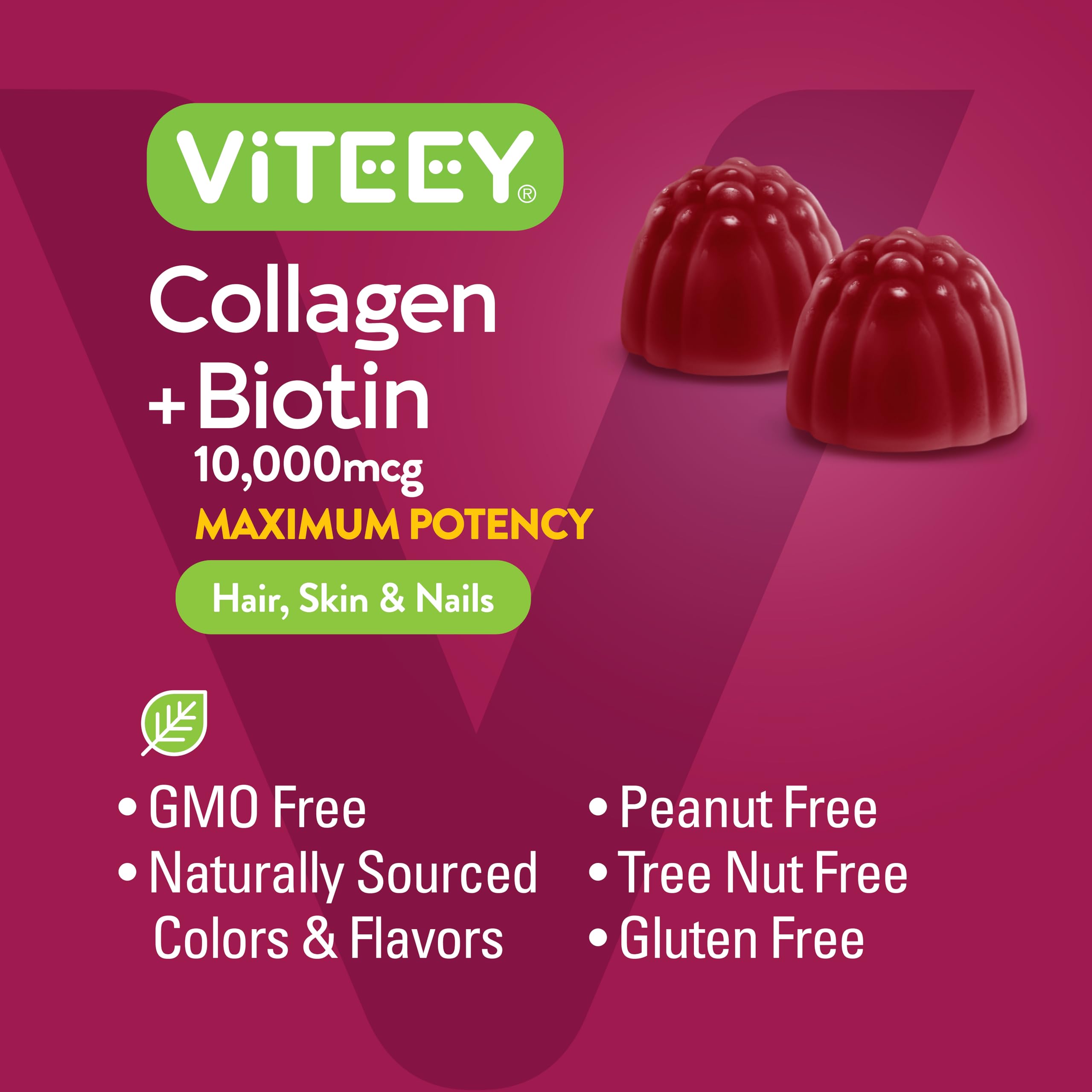Two Viteey gummies in hand for daily beauty routine