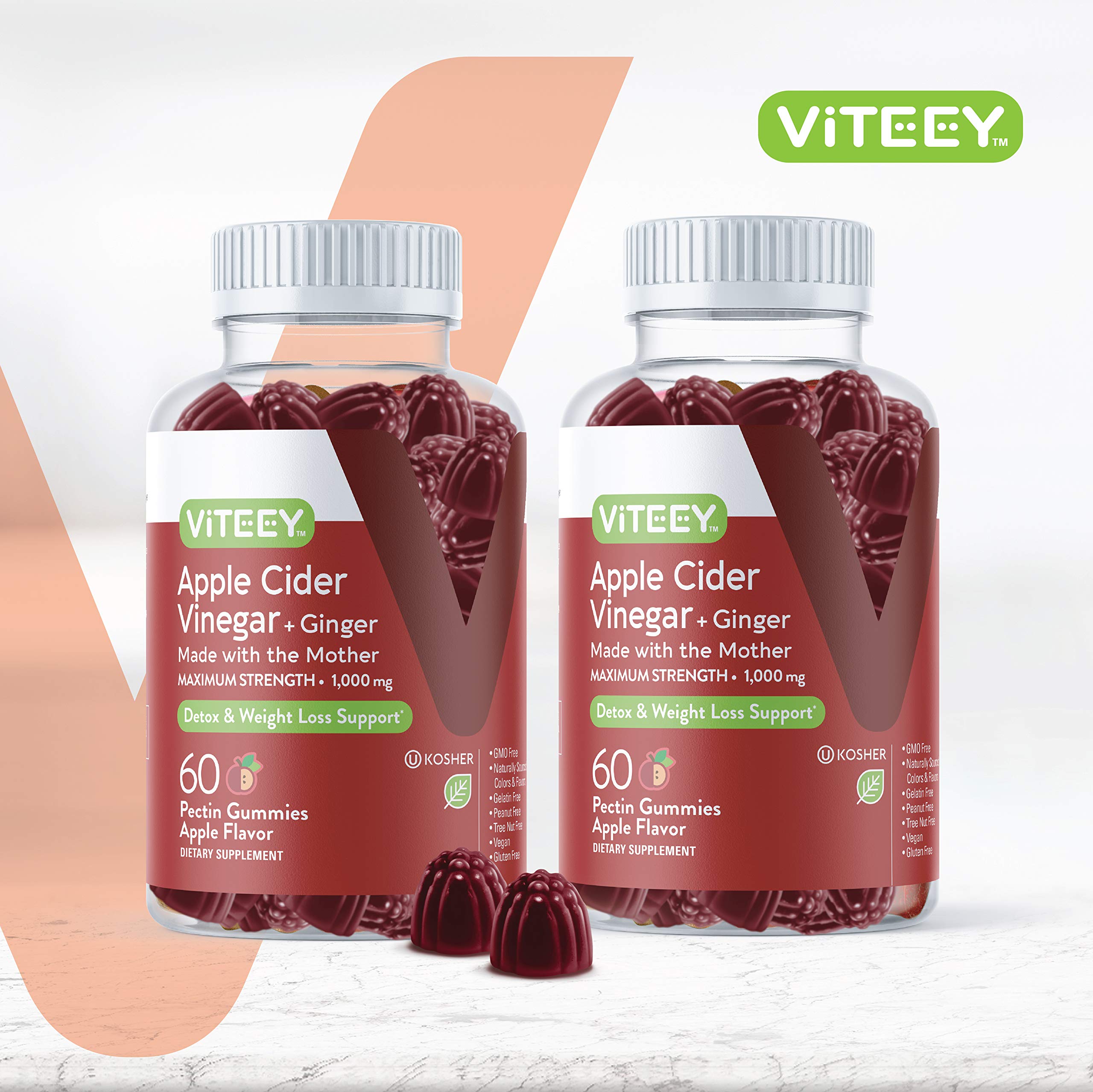 Close-up of Viteey ginger-enhanced gummies highlighting flavor and digestion support.