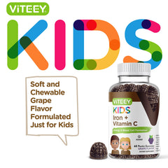 Viteey Iron Gummies for Kids grape flavor close-up highlighting tasty chewable daily nutrition.