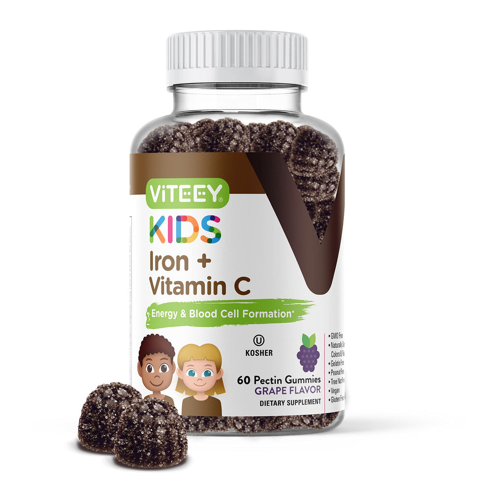 Viteey Iron Gummies for Kids jar front with kid-friendly design supporting daily nourishment.