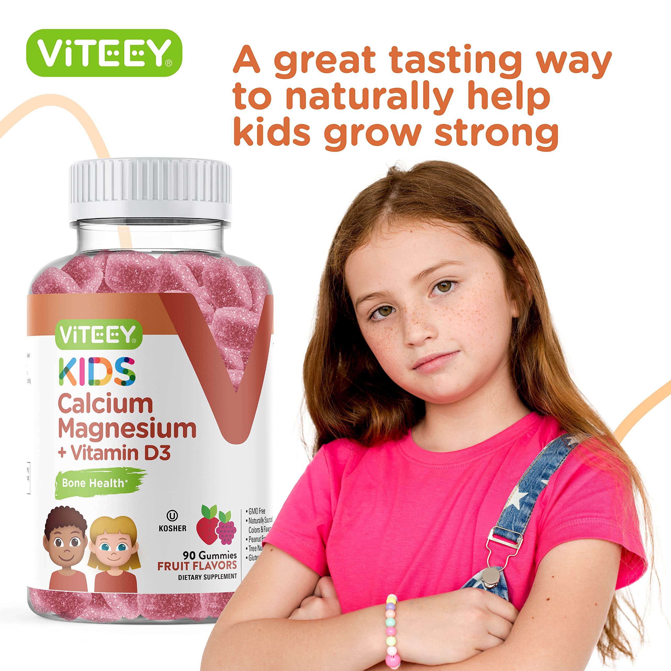 Ingredients label of Viteey Kids Calcium Gummies showing calcium, vitamin D3 and magnesium