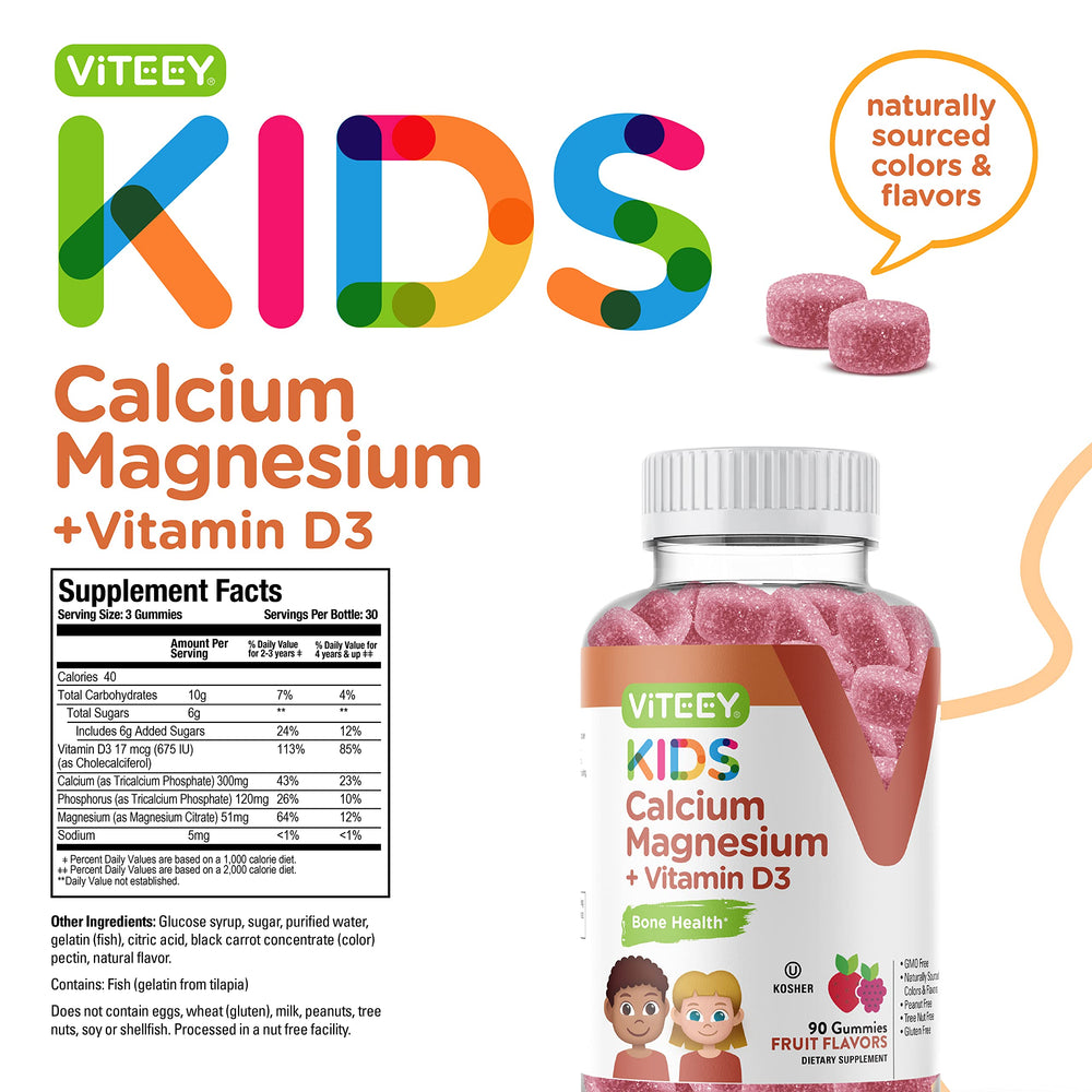Kid holding a bottle of Viteey Calcium Gummies, showcasing ease of use