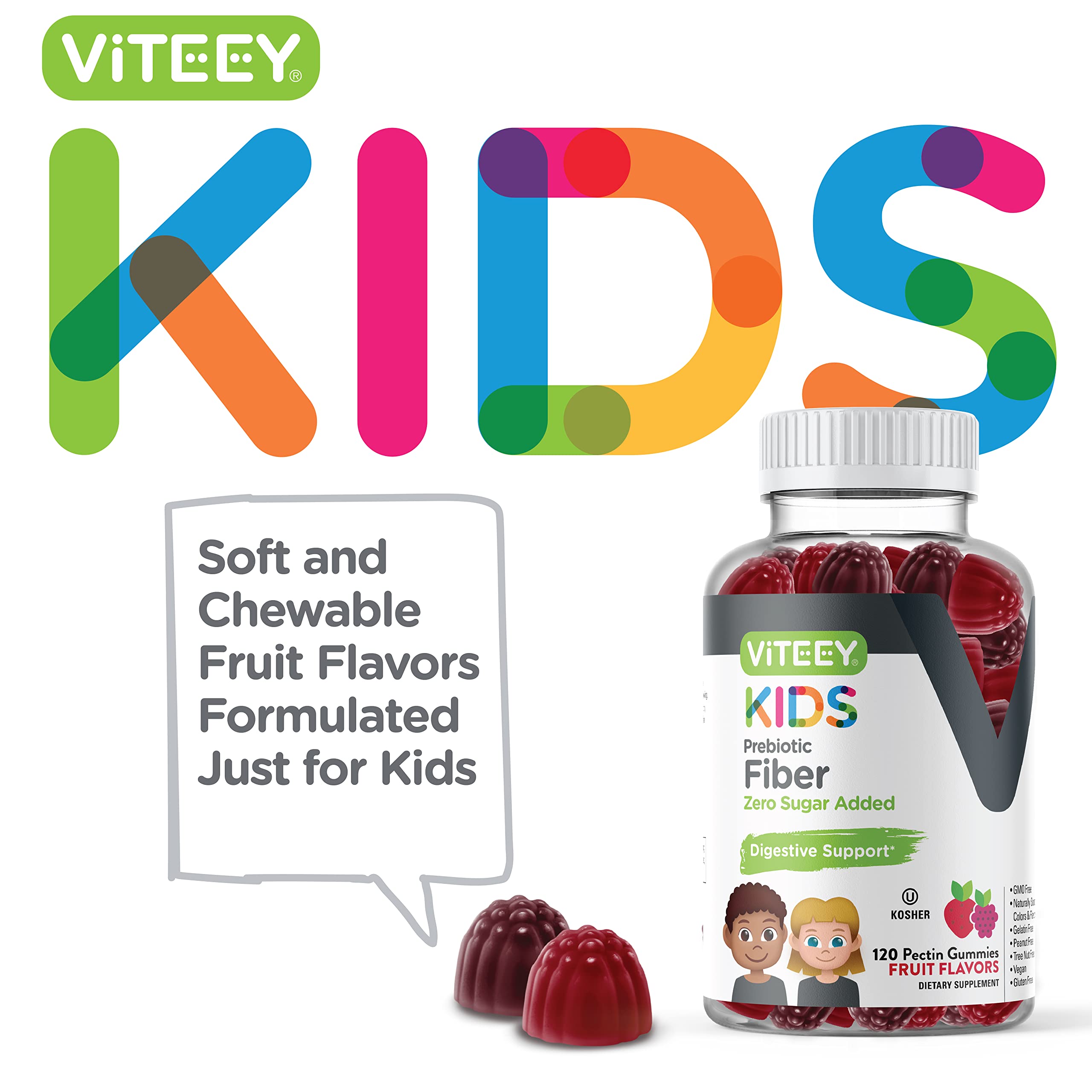 Viteey Kids Fiber gummies close-up for daily use.