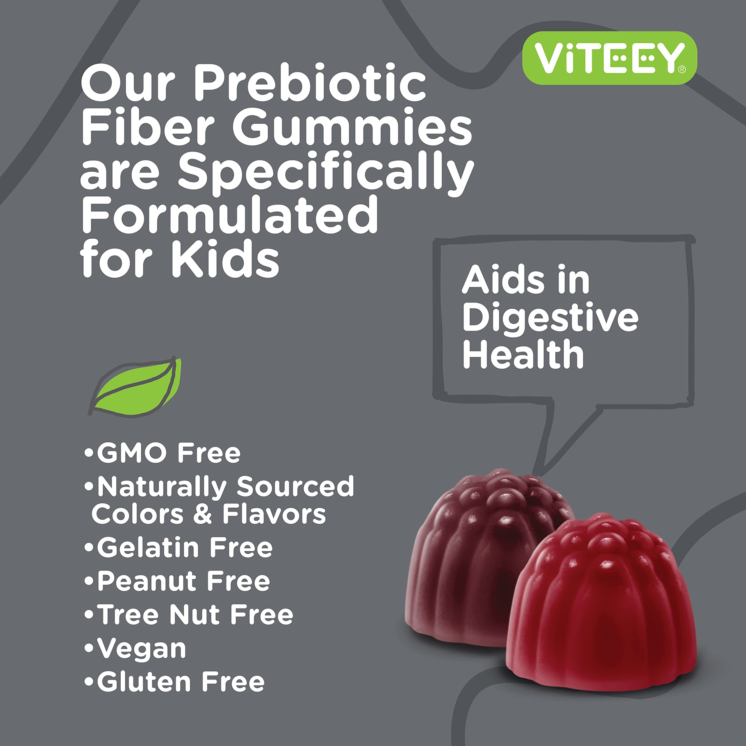 Viteey Kids Fiber gummy texture close-up for kids.