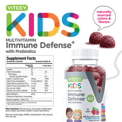 Viteey berry-flavored gummies on a plate support a kid-friendly daily routine.