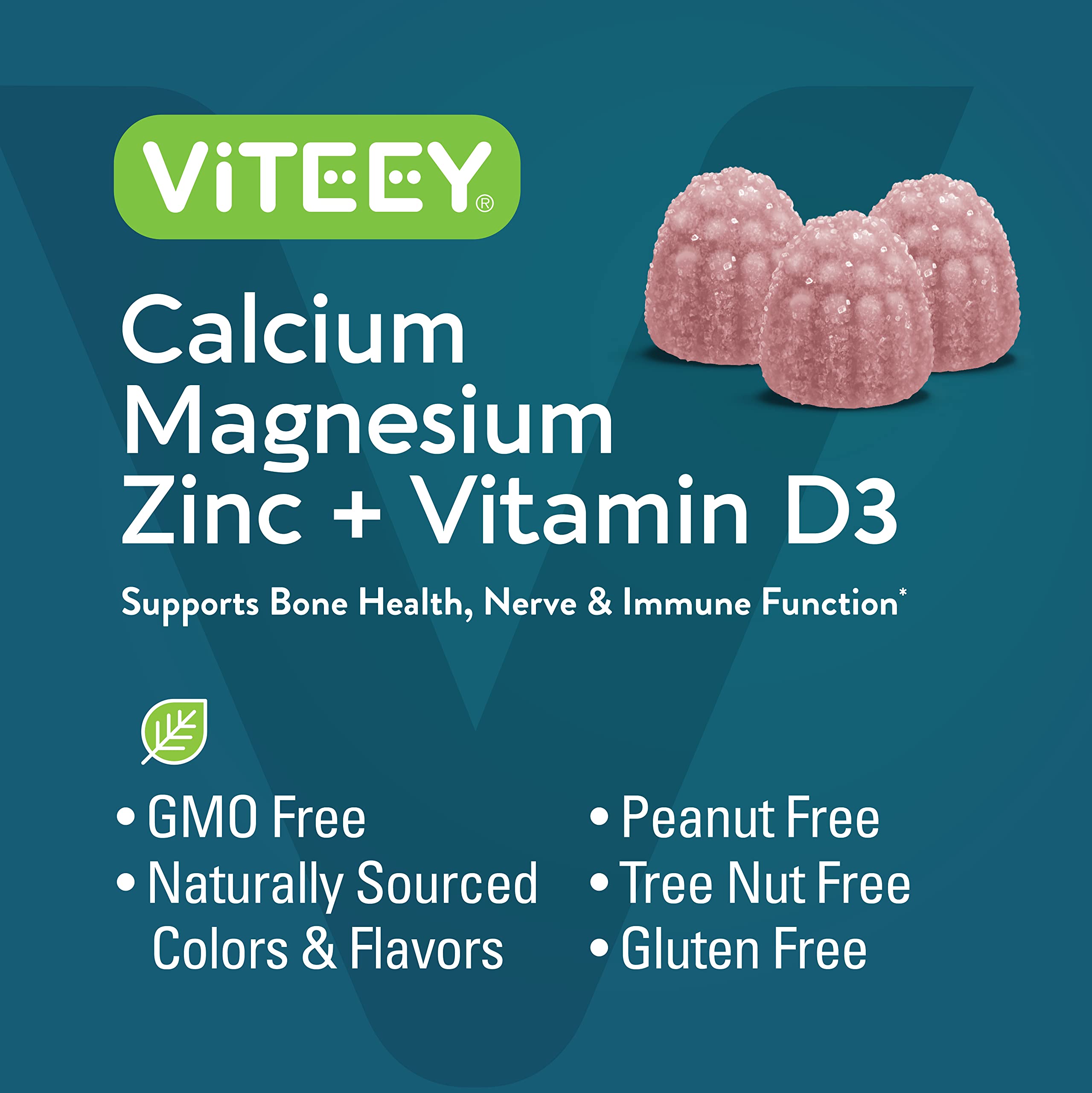 Viteey non-GMO gluten-free gummies packaging signals allergen-safe choice.